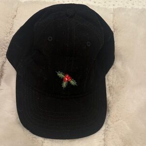 Jcrew Black Cap with Embroidered Holly Design